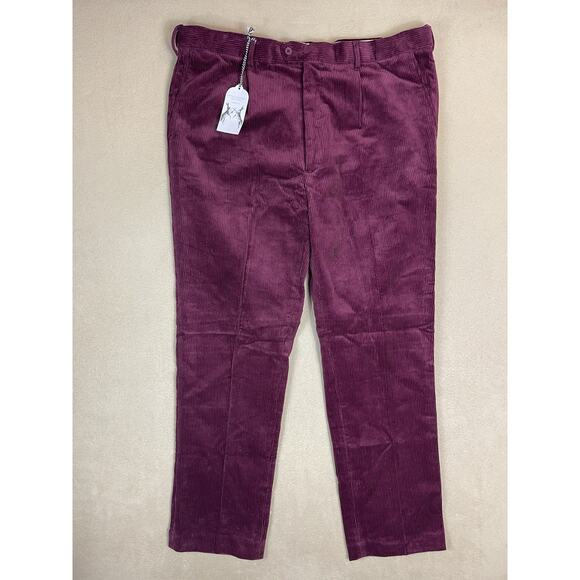 Peter Christian Pants Mens 42x33 Burgundy Corduroy Flat Front Stretch Waistband